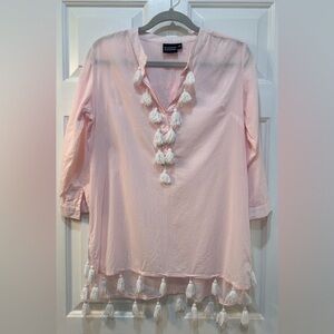 Madison Mathews Coastal Beach Fringe Tunic Top Sz S Lightweight Tassel Cover Up